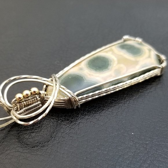 Wire Wrapped Kabamby Ocean Jasper Pendant * Silver wire wrap pendant * wwn15tb - Picture 5 of 13